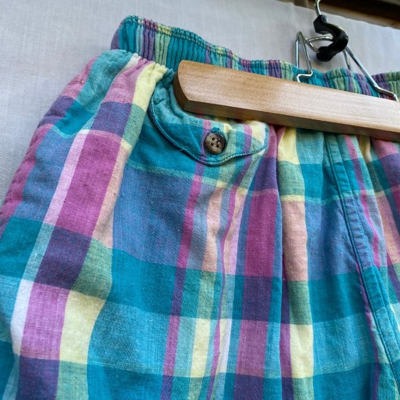 Vintage Lined Plaid Short-Shorts / Runner Trunks M - Picture 4 of 5